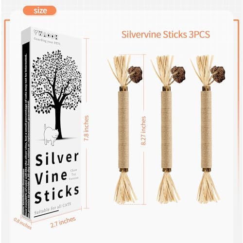 Natural Silvervine Sticks 3Pcs, Cat Chew Toys for Kitten Teething
