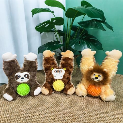8.66 Inch Grey Brown Sloth Spiky Squeaky Dog Toy, Durable Plush Chew Toy for Puppy Teething, Interactive Tough Toy for Small Medium Large Dogs