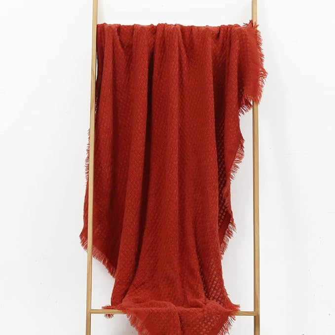 CREVENT 50"X60" Farmhouse Breathable Lightweight Spring Summer Fall Knit Throw Blanket for Couch Chair (Burnt Orange/Rust Brick Red - Waffle Christmas Red)