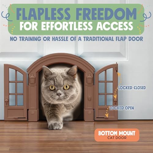 Purrfect Portal French® Cat Door - Stylish No-Flap Cat Door Interior Door for Average-Sized Cats Up to 20 lbs, Easy DIY Setup, Secured Installation in Minutes, No Training Needed, 7.13 x 8.32”
