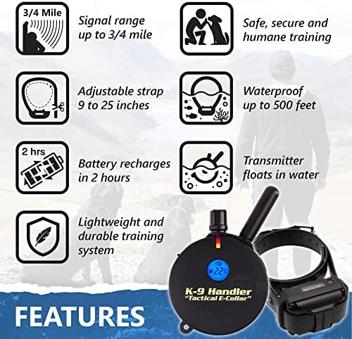 Educator K9-400 Tactical E Collar for Dog Training with Remote - 3/4 Mile Range, Waterproof, 100 Stimulation Levels, Tone or Vibration Mode, Night Light for Small, Medium & Large Dogs (33 inc)