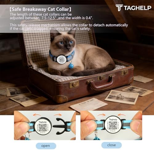 Upgraded Version - Reflective Cat Collar with Bell, Solid & Safe Collars for Cats, Nylon, Mixed Colors, Pet Collar, Breakaway Cat Collar Charms, Fits Most Cats (Blue)