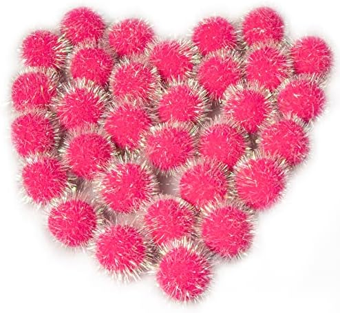VAPKER 30 Pcs Cat Ball Toys Sparkle Balls Extra Large 2 Inch Cat's Favorite Chase Glitter Ball Glitter Tinsel Pom Poms Balls Hot Pink Color
