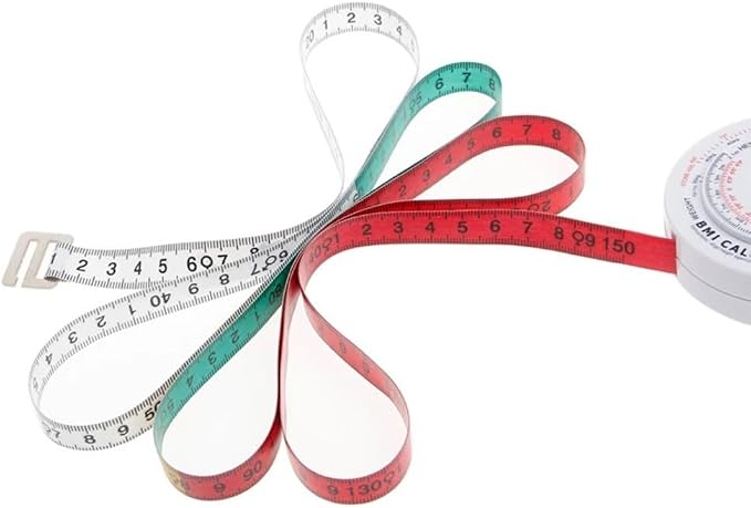 Body Mass Index Tape Measure, Retractable BMI Calculator for Diet and Fitness, 150cm Locking Measurement Tool for Waist, Hip, Thigh, Calf, Easy Read Scale, Plastic Case for Gym Use