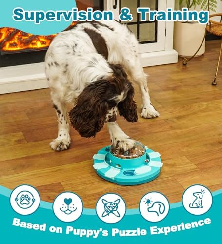 Aluckmao Dog Puzzle Toy Feeder, Press to Dispense Food & Treats