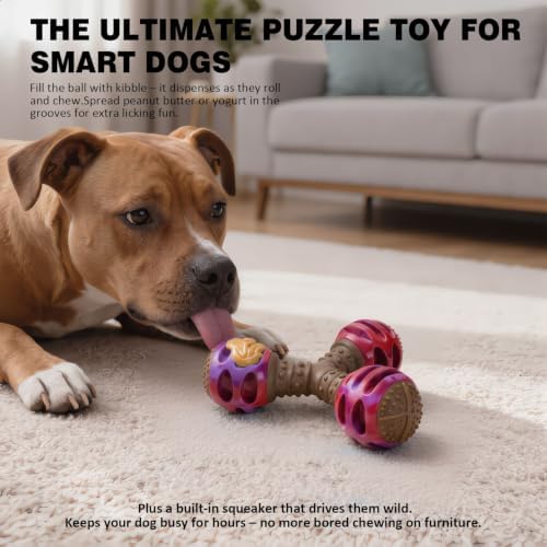 MECOOL Durable Dog Chew Toys for Medium Dogs - Squeaky Rubber Balls with Nylon Reinforcement, Interactive Lick & Chew Toy for Aggressive Chewers, Pet Teething Toy Red,Bacon Flavored