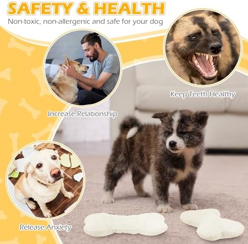 Poen 6 Pcs Bone Shaped Plush Squeaker Dog Toy Small Medium Dogs White