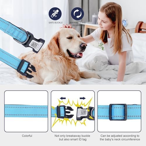 Apple Air Tag Compatible Anti-Lost Dog Collar with Scannable QR Code ID Tag | Reflective Safety | Comfort Fit & Adjustable | Durable Nylon for XXS to XL Dogs (Black, S)