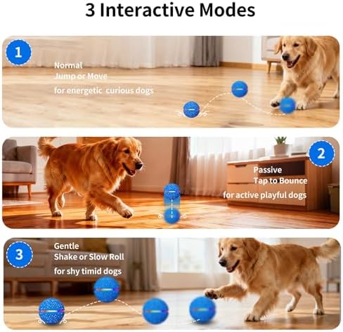 Smart Interactive Dog Toy Ball - Automatic Moving Bouncing Rolling Ball with 3 Modes & RGB Lights, Durable E-TPU Motion Activated Dog Toys for Small Medium Dogs, Keep Busy & Boredom Relief (Blue)