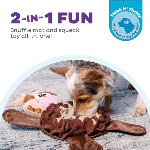 Outward Hound Nina Ottosson Snuffle Palz Squeaky Dog Toy, Cow, 13.4" | Plush Snuffle Mat, Hidden Treat Pockets, Slow Feeder, Interactive Foraging, Non-Slip Base, Dogs & Puppies