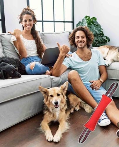 Clysoru Tug Toy for Dogs Tug of War Dog Toy with 2 Strong Red Band Handles Lasting Training Equipment Puppy to Large Dogs Interactive Toy Best for Tug of War Pull Indestructible Rope Toys (Vermeil)