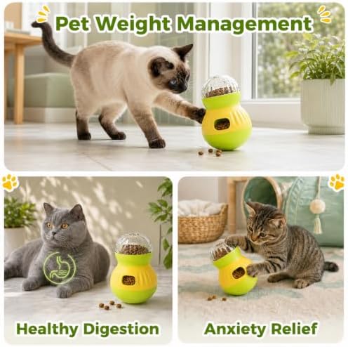 Interactive Cat Wobble Toy Treat Dispenser – Cat Puzzle Feeder & Slow Feeder Ball for Indoor Cats, Small Dog Enrichment Toy for Puppies (Green)