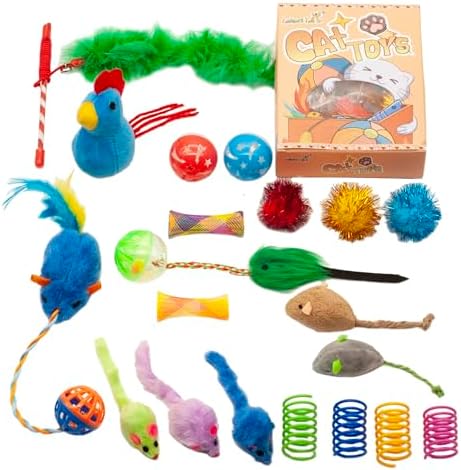 Fashion's Talk Cat Toys, Kitty Variety Pack for Kitten Cats, 20 Count Plush, Teaser & Ball Catnip Mice Cat Spring
