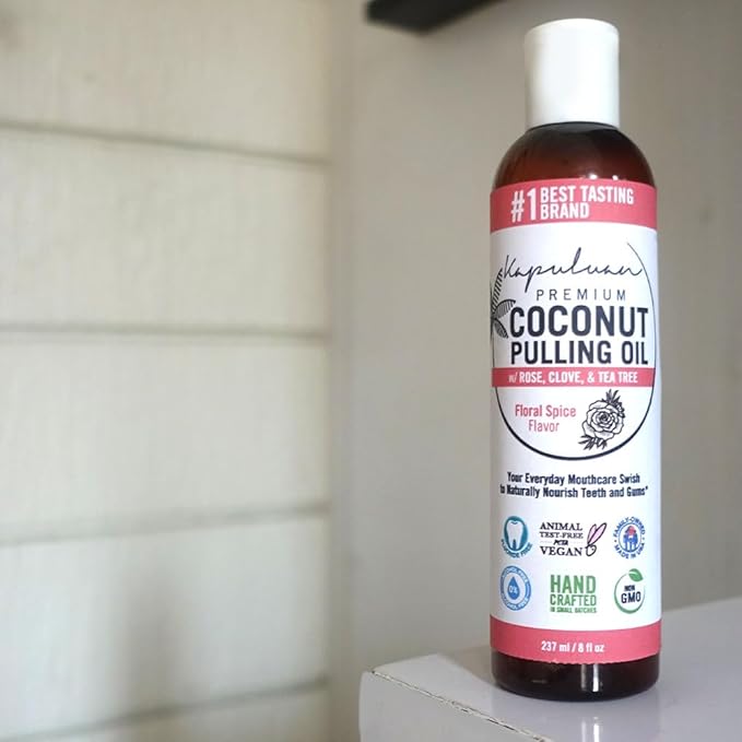 Kapuluan Coconut Oil Pulling for Teeth and Gums Mouthwash, 100% Pure and Natural, Non-GMO, Ayurvedic – Refreshing Rose Clove Essential Oils