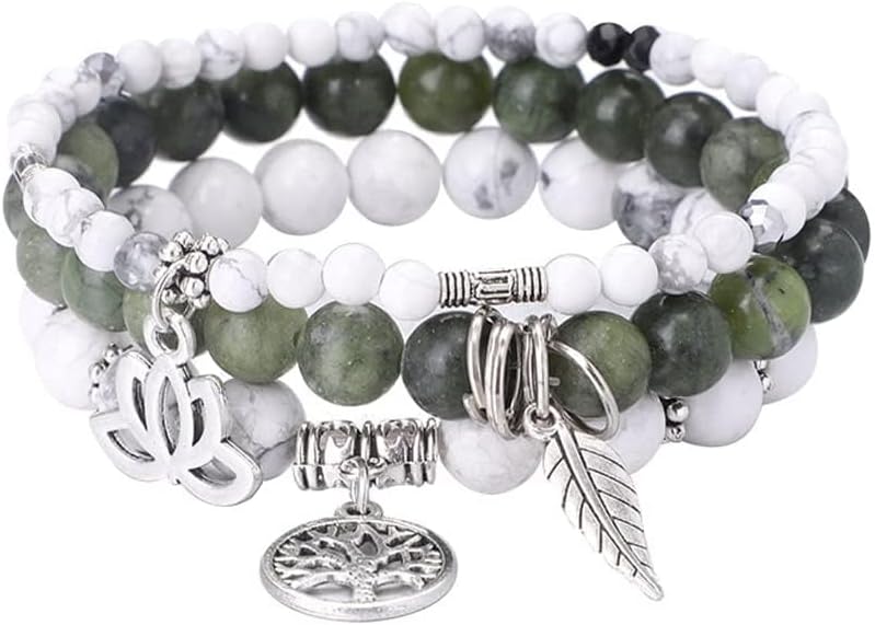 UEUC Tree of Life Yoga Healing Stone Bracelets,Multilayer Lotus Chakra Stone Reiki Bracelet Sets,Anxiety Crystal Natural Stone,for Women Stress Relief