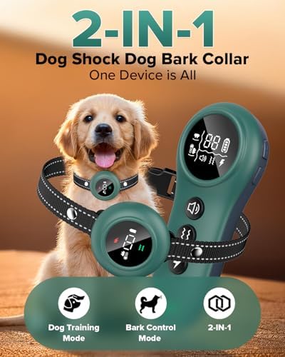 [New 2025] 2-in-1 Dog Shock Collar & Bark Collar – 3300FT Dog Training Collar with Remote, Automatic Anti-Barking, 5 Adjustable Sensitivity Levels, IP67 Waterproof E-Collar for Small Medium Large Dogs