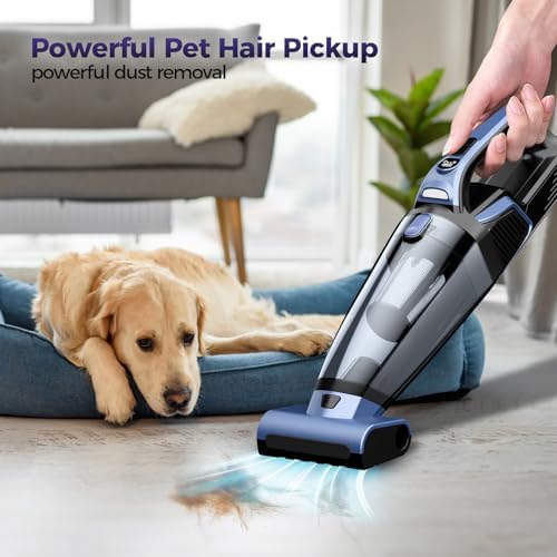Pet Hair Handheld Vacuum Cordless: 20000PA Rechargeable Car Vacuum Cleaner | High Power Vacuum with Motorized Brush and LED Light, Hand Vacuum Cleaner with Reusable Filter for Car, Home, Office & Pet