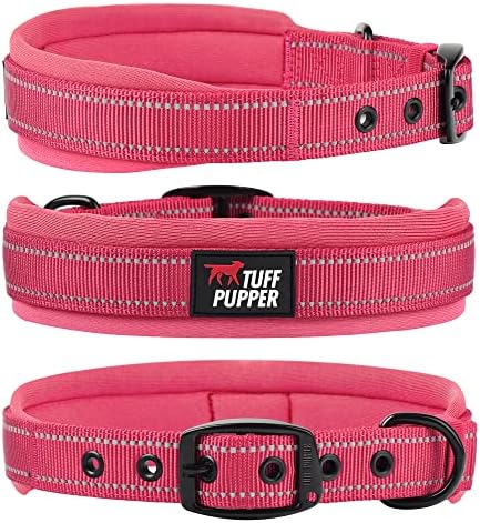 Tuff Pupper Ultra Comfort Padded Dog Collar | Thick Neoprene Padding | Ballistic Nylon Strap Dog Collar with Reflective Stitching | Durable Metal Buckle & Integrated ID Tag Holder | Waterproof Collars
