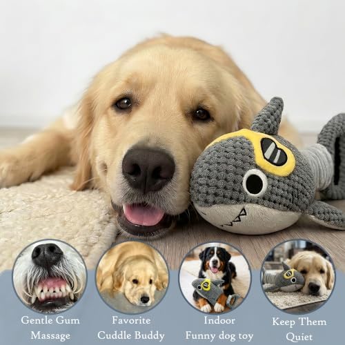 Squeaky Dog Toys for Large Dogs – Interactive Plush Shark Toy
