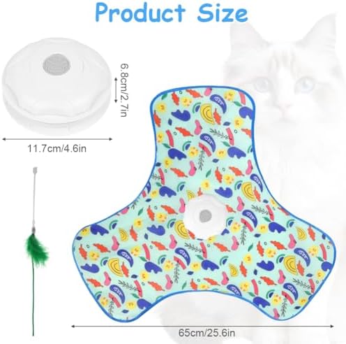 Interactive Cat Toys for Indoor Cats, Automatic Hide and Seek Cat Toy, Moving Concealed Feathers, Mouse Squeaky, Rechargeable Touch Activated Exercise Toys for Kitten Bored Adult Cats, 3 Modes