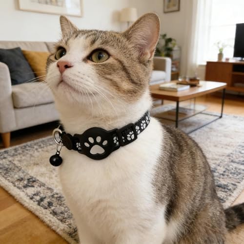 GPS Cat Collar Tracker, Smart Tag Waterproof for Find My, No Monthly Fee Advanced Tracking Solution for Small and Large Cats, Pet Device (Black_A)