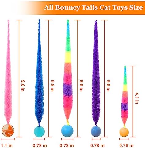 SHENGSEN Bouncy Ball with Tail Cat Toys-5 Packs,Magic Worm with Large Colorful Ball Toy for Cats,Fuzzy Worm Bouncy Balls Cat Toy