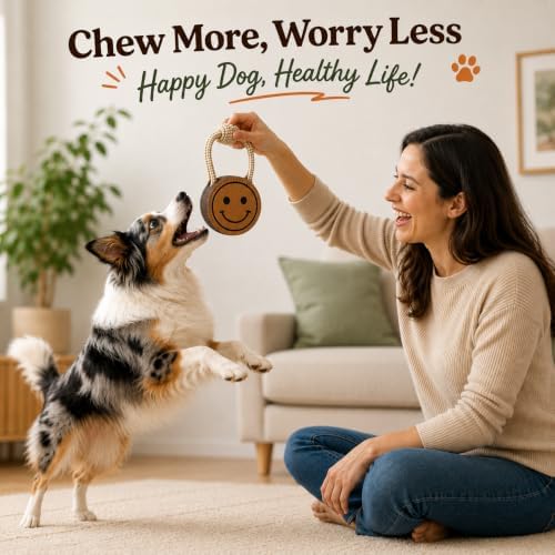 Natural Jute Dog Chew Toy – Smiley Shape, Tough & Durable Puppy Teething Toy, Safe Eco-Friendly Chew, Interactive Training & Play Toy for Small, Medium & Large Dogs