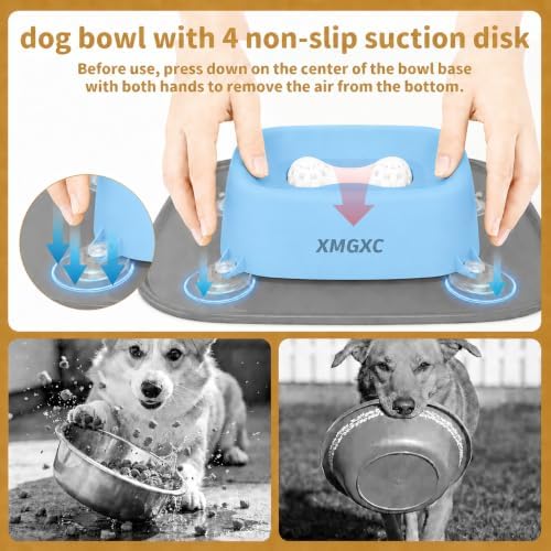 Dog Lick Bowl Slow Feeder with Rolling Log & Suction Base, Blue, Mat