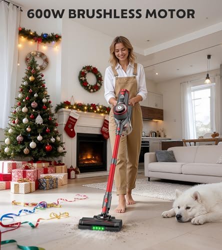 K25 Cordless Vacuum Cleaner, 650W 55KPa Stick Vacuum, 70Min Runtime | OLED Display, Anti-Tangle Brush, Self-Standing Lightweight Vacuum for Carpet, Hardwood Floors, Pet Hair & Home, Dust Cup