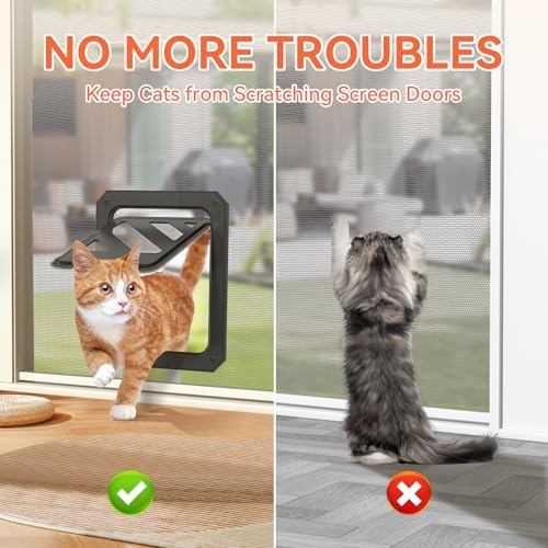 LIBBEPET Cat Door for Screen Door with Lockable Flap for Cat ≤20 lbs, Black