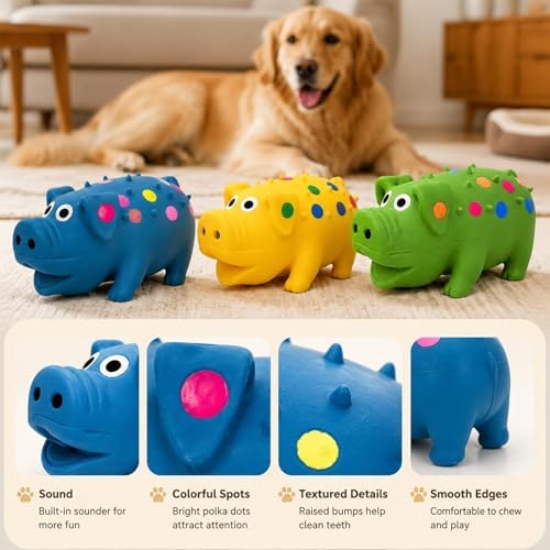 3Pcs Squeaky Pig, Squeaky Pig Dog Toy, Interactive Latex Puppy Chew Toys for Anxiety Relief and Brain Stimulation