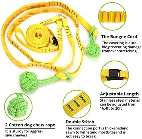 Dog Hanging Bungee Tug Toy for Two Dogs: Interactive Tether Tug-of-War for Pitbull Small to Large Dogs to Exercise - Durable Retractable Tugger Dog Rope Toy with 2 Chew Rope Toys