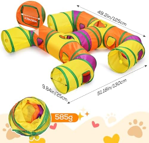 Petizer H-4-Way Collapsible Cat Tunnels for Kittens Indoor Entertainment, Washable Cute Cat Tube Toys with Interactive Playing Balls,Tear-Resistant Pet Tube, Cats, Kitten, Kitty, Puppy, Rabbit