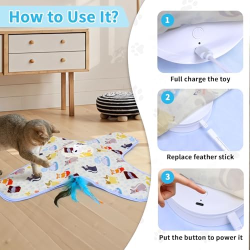 DFQ Interactive Cat Toy for Indoor Cats, Rechargeable Touch Activated Moving Feather Wand, Automatic Cat Enrichment Toy for Bored Indoor Cats, Kittens and Adult Cats (Yellow)