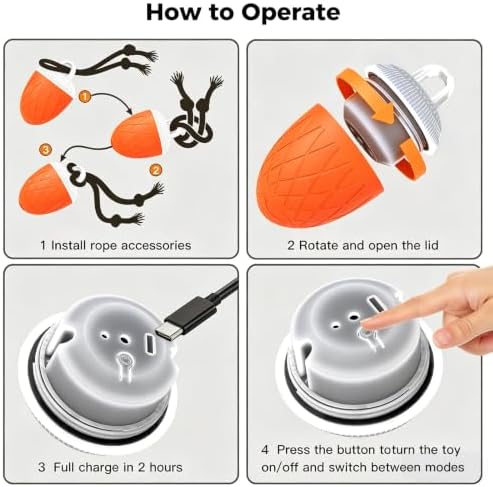 Interactive Dog Ball Toy for Medium & Large Dogs, Automatic Moving Dog Toy with Bird Sounds and Rope, USB Rechargeable Smart Ball with Fast & Slow Modes, 500mAh Dog Enrichment Toy