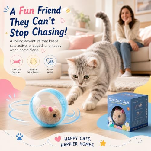 Self-Rolling Interactive Cat Ball with Realistic Animal, 1 Pack