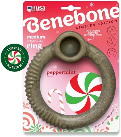 Benebone Ring Dog Chew Toy for Aggressive Chewers, Peppermint, Medium