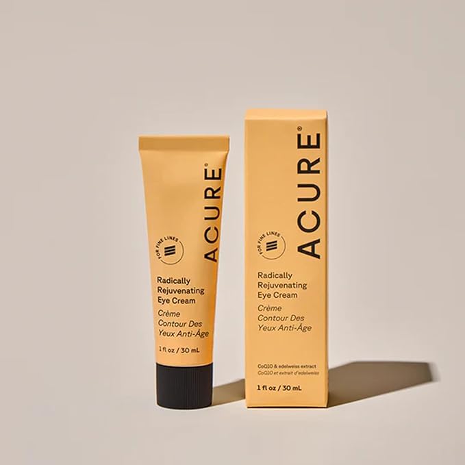 Acure Radically Rejuvenating Eye Cream - Under Eye Cream for Dark Circles & Wrinkles, Firming & Hydrating Treatment to Brighten, Anti Aging Moisturizer for Hydration with CoQ10-1 fl oz (2 Pack)
