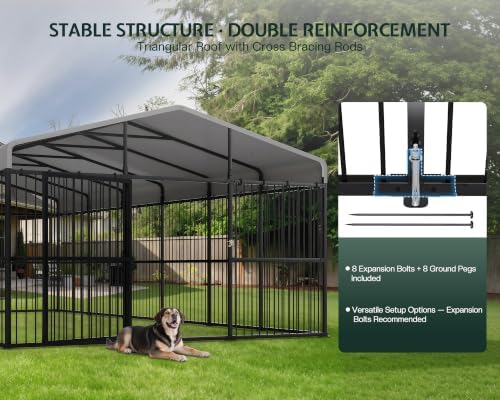 Jocisland 10X13X6.4 FT Outdoor Dog Kennel, 2 Doors, Waterproof Roof