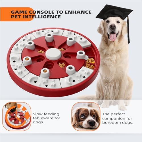 Dog Puzzle Toy Dogs Brain Mental Stimulation Mentally Stimulating Puzzles Feeder Toys Puppy Treat Food Dispenser Advanced Level 2 in 1 Game for Small/Medium/Large Aggressive Chewers Breed Red A
