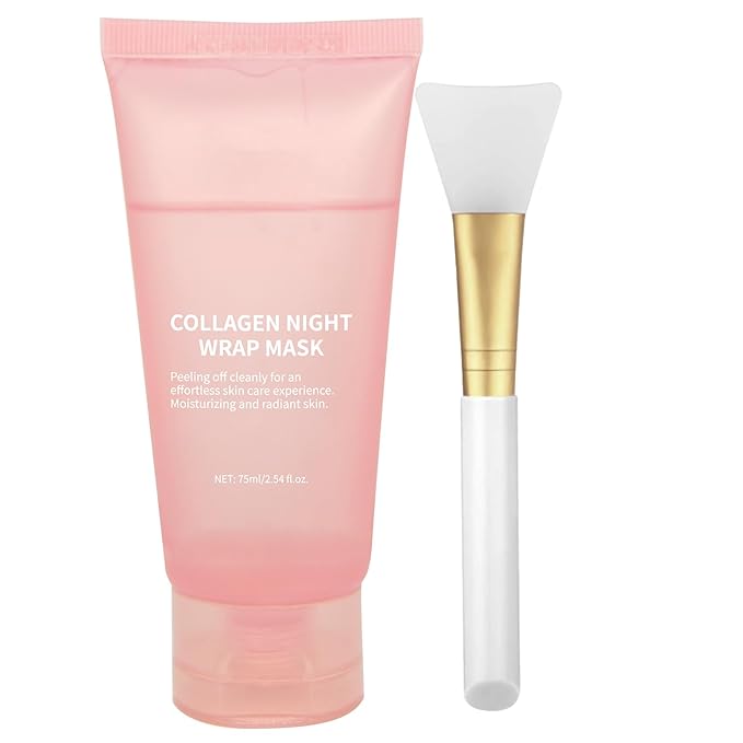 Collagen Overnight Wrapping Peel Off Facial Mask with Jelly Brush, Skin Hydration & Firming & Glowy, Improve Sagging & Dullness, Korean Skincare(75ml, 2.54 fl.oz)