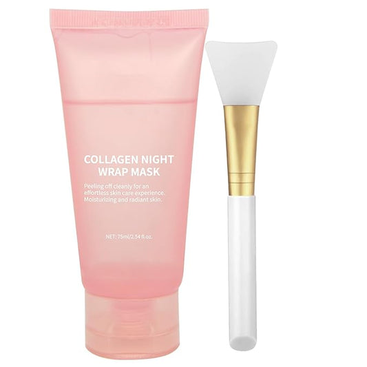 Collagen Overnight Wrapping Peel Off Facial Mask with Jelly Brush, Skin Hydration & Firming & Glowy, Improve Sagging & Dullness, Korean Skincare(75ml, 2.54 fl.oz)