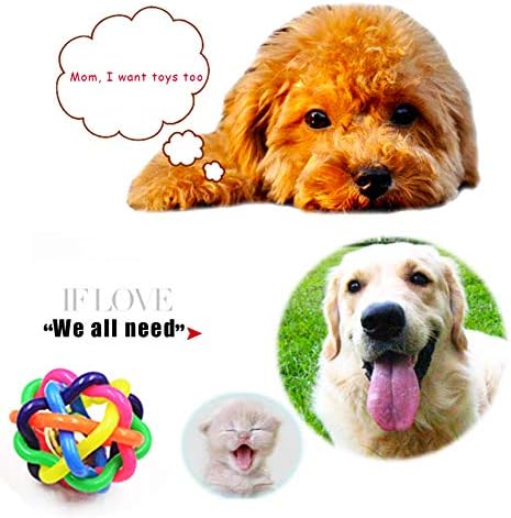 Wiggle Ball Dog Toy 6 Sizes, Pet Toys Colorful Interactive Balls with Bell