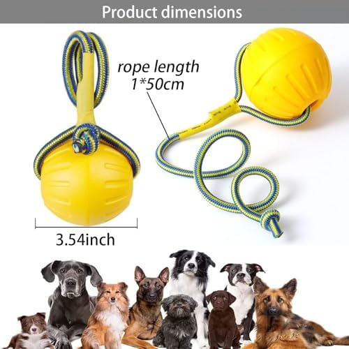 Dog Ball On a Rope Dog Toy, Floating Foam Dog Ball with Rope, Tug Ball Toy for Small Medium Large Dogs Fetch, Catch, Throw, Training (Yellow)