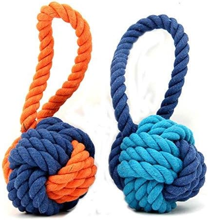 Dog Ball Toy,Dog Interactive Rope Chew Toys Durable Teeth Throw and Tug War Plays for Medium to Large Breeds and Puppies(Blue)