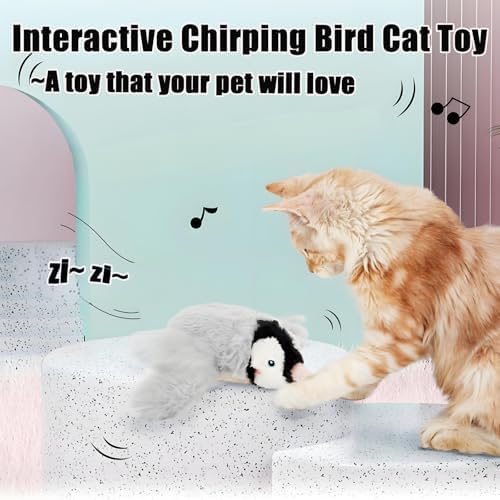 Yewmow Interactive Chirping Cat Toy,Flapping Wings Sound Toy