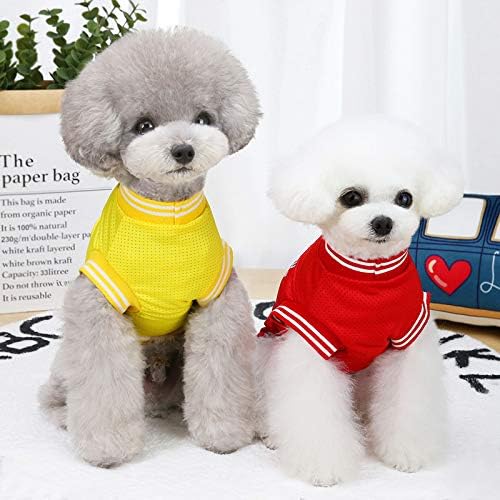 Dog Clothes Basketball Mesh Breathable T-Shirt,Pet Clothes Puppy Sportswear Spring/Summer Fashion Dog Shirt. (Yellow, Large)