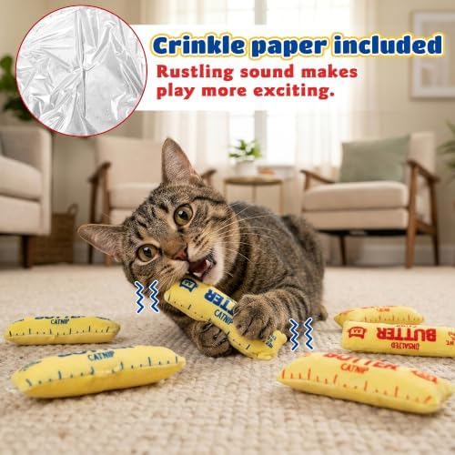 2Pcs Butter Catnip Crinkle Paper Sound Toys for Cat, Catmint Cat Toy Gift