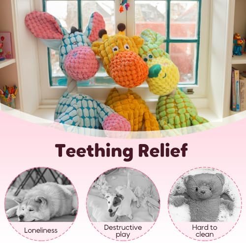 Eadwe 2026 New Dog Toys, Indestructible Plush Dog Toy, Dogs Toys for Aggressive Chewers, Dogs Squeaky Chew Toy for Indoor Pups Teething (D)