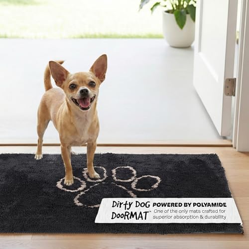 Dog Gone Smart Dirty Dog Doormat - Fast Drying Rug - Black Hue, 23 x 16 in | Super Gripper Backing for Clean Floors - Absorbent Microfiber and Machine Washable Mat for Muddy Paws